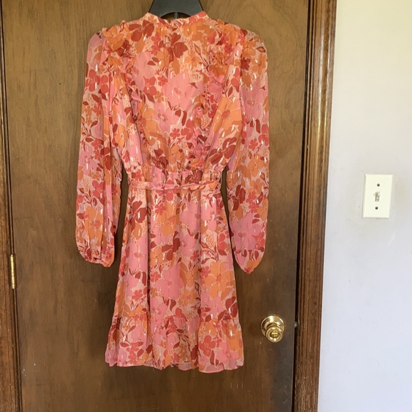 Relist9/28 LC Lauren Conrad floral print dress ruffle & metallic details boho XS - Picture 14 of 17